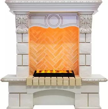Каминокомплект Pierre Luxe угловой - Слоновая кость / Шампань (Высота 975мм) с очагом Cassette 400 LNH-INT PS (без дров)