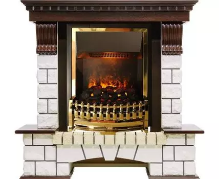 Каминокомплект Pierre Luxe угловой - Темный дуб / Белый (Высота 1020мм) с очагом Atherton