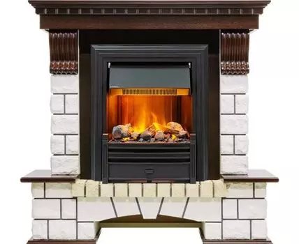 Каминокомплект Pierre Luxe угловой - Темный дуб / Белый (Высота 1020мм) с очагом Brookline Black