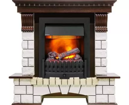 Каминокомплект Pierre Luxe угловой - Темный дуб / Белый (Высота 1020мм) с очагом Danville Black FB2