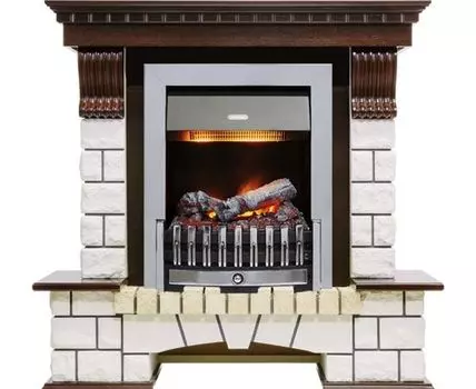 Каминокомплект Pierre Luxe угловой - Темный дуб / Белый (Высота 1020мм) с очагом Danville Chrome FB2