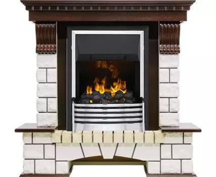 Каминокомплект Pierre Luxe угловой - Темный дуб / Белый (Высота 1020мм) с очагом Flagstaff