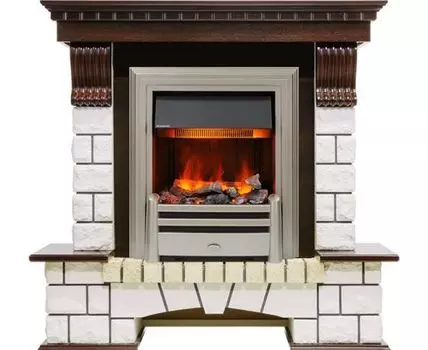 Каминокомплект Pierre Luxe угловой - Темный дуб / Белый (Высота 1020мм) с очагом Chesford