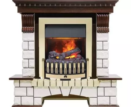 Каминокомплект Pierre Luxe угловой - Темный дуб / Белый (Высота 1020мм) с очагом Danville Brass FB2