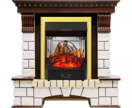 Каминокомплект Pierre Luxe угловой - Темный дуб / Белый с очагом Majestic FX M Brass