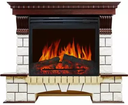 Каминокомплект Pierre Luxe угловой - Темный дуб / Белый (Высота 1045мм) с очагом Jupiter FX New