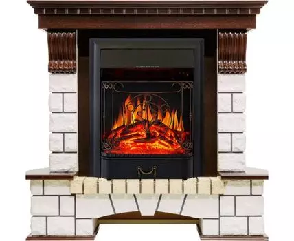 Каминокомплект Pierre Luxe угловой - Темный дуб / Белый с очагом Majestic FX Black