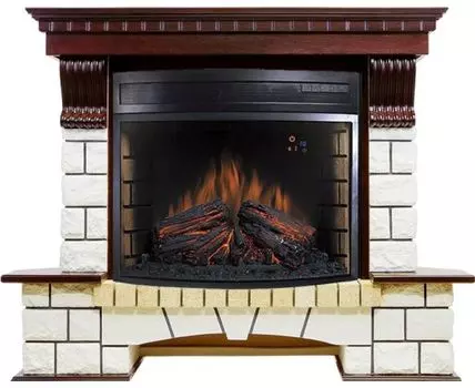 Каминокомплект Pierre Luxe угловой - Темный дуб / Белый (Ширина 1280мм) с очагом Dioramic 28 LED FX