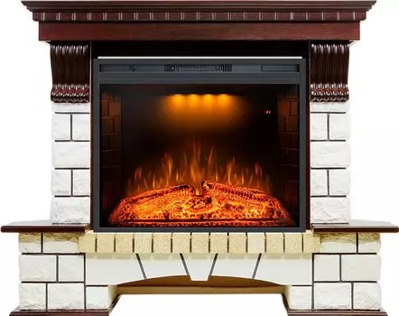 Каминокомплект Pierre Luxe угловой - Темный дуб / Белый (Высота 1045мм) с очагом Emerald 28