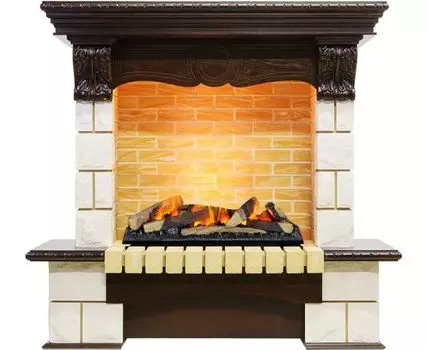 Каминокомплект Pierre Luxe угловой - Темный дуб / Шампань (Высота 1035мм) с очагом Cassette 600 LNH-INT (с дровами)