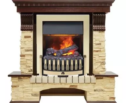 Каминокомплект Pierre Luxe угловой - Темный дуб / Сланец (Высота 1005мм) с очагом Danville Brass FB2