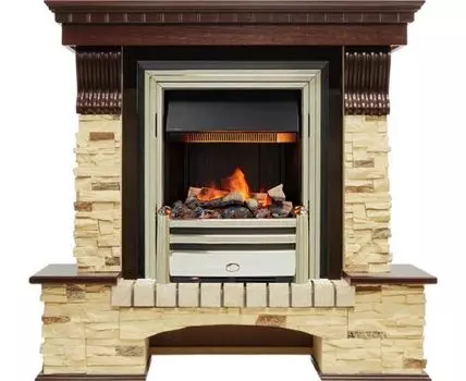 Каминокомплект Pierre Luxe угловой - Темный дуб / Сланец (Высота 1005мм) с очагом Cavendish