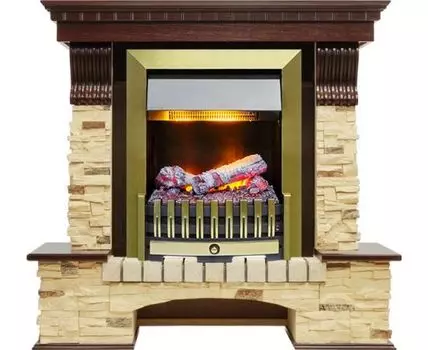 Каминокомплект Pierre Luxe угловой - Темный дуб / Сланец (Высота 1005мм) с очагом Danville Antique Brass FB2