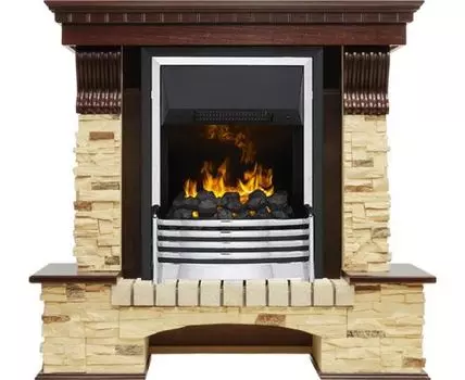 Каминокомплект Pierre Luxe угловой - Темный дуб / Сланец (Высота 1005мм) с очагом Flagstaff