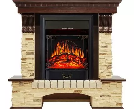 Каминокомплект Pierre Luxe угловой - Темный дуб / Сланец с очагом Majestic FX Black