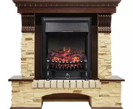 Каминокомплект Pierre Luxe угловой - Темный дуб / Сланец с очагом Fobos FX Black