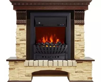 Каминокомплект Pierre Luxe угловой - Темный дуб / Сланец с очагом Aspen Black