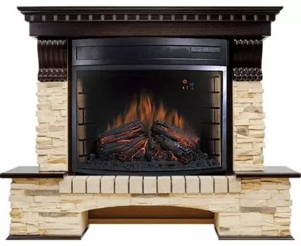 Каминокомплект Pierre Luxe угловой - Темный дуб / Сланец (Высота 1045мм) с очагом Dioramic 28 LED FX