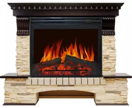 Каминокомплект Pierre Luxe угловой - Темный дуб / Сланец (Высота 1045мм) с очагом Jupiter FX New