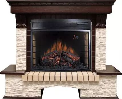 Каминокомплект Pierre Luxe угловой - Темный дуб / Сланец бежевый с очагом Dioramic 28 LED FX
