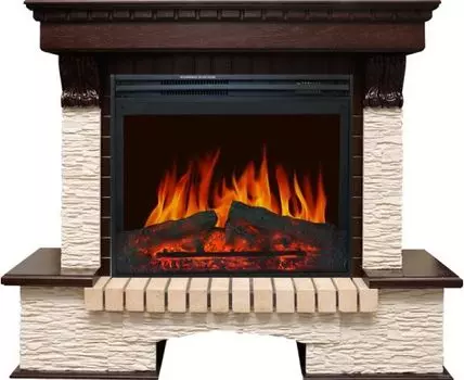 Каминокомплект Pierre Luxe угловой - Темный дуб / Сланец бежевый с очагом Jupiter FX New