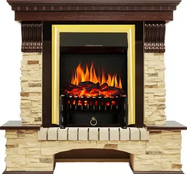 Каминокомплект Pierre Luxe угловой - Темный дуб / Сланец с очагом Fobos FX Brass
