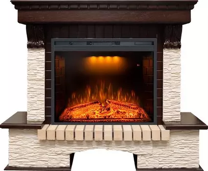 Каминокомплект Pierre Luxe угловой - Темный дуб / Сланец бежевый с очагом Emerald 28