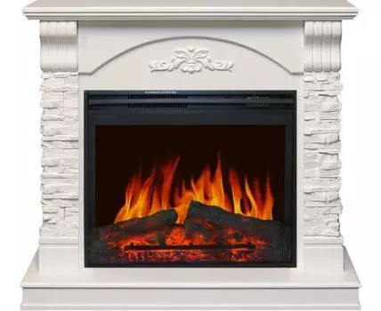 Каминокомплект Prague - Сланец бежевый / Белый с очагом Jupiter FX New