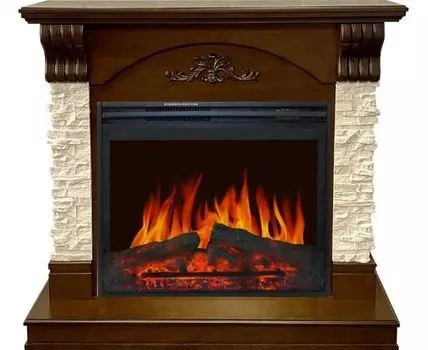 Каминокомплект Prague - Сланец бежевый / Темный дуб с очагом Jupiter FX New