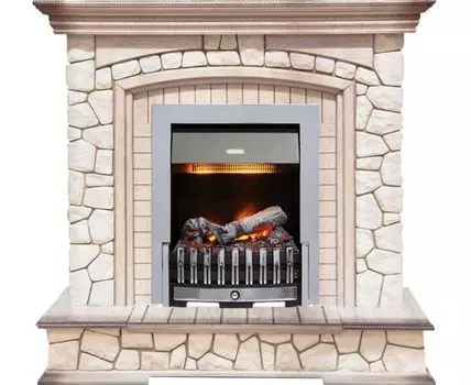 Каминокомплект Preston - Белый/Слоновая кость с патиной с очагом Danville Chrome FB2