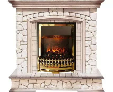 Каминокомплект Preston - Белый/Слоновая кость с патиной с очагом Atherton