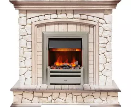 Каминокомплект Preston - Белый/Слоновая кость с патиной с очагом Chesford