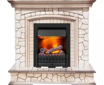 Каминокомплект Preston - Белый/Слоновая кость с патиной с очагом Danville Black FB2