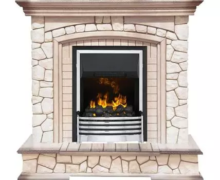 Каминокомплект Preston - Белый/Слоновая кость с патиной с очагом Flagstaff