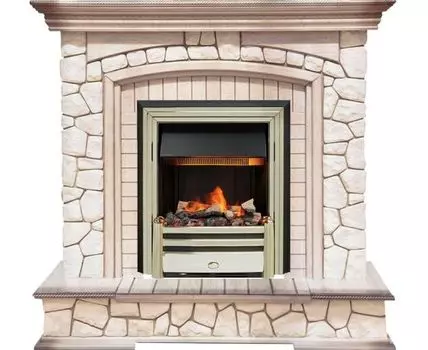 Каминокомплект Preston - Белый/Слоновая кость с патиной с очагом Cavendish