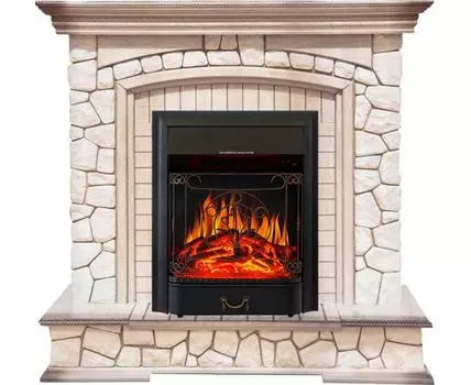 Каминокомплект Preston - Белый/Слоновая кость с патиной с очагом Majestic FX Black