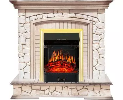 Каминокомплект Preston - Белый/Слоновая кость с патиной с очагом Majestic FX Brass