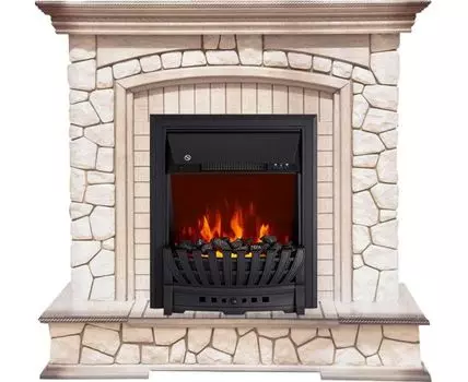 Каминокомплект Preston - Белый/Слоновая кость с патиной с очагом Aspen Black