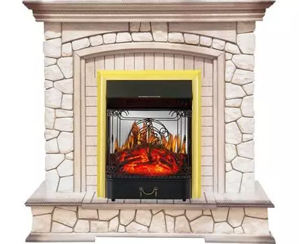 Каминокомплект Preston - Белый/Слоновая кость с патиной с очагом Majestic FX M Brass