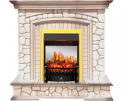 Каминокомплект Preston - Белый/Слоновая кость с патиной с очагом Fobos FX M Brass