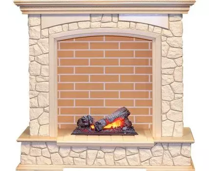Каминокомплект Preston - Слоновая кость с патиной / Кирпич с очагом Cassette 400 NH