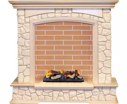 Каминокомплект Preston - Слоновая кость с патиной / Кирпич с очагом Cassette 400 LNH-INT (с дровами)