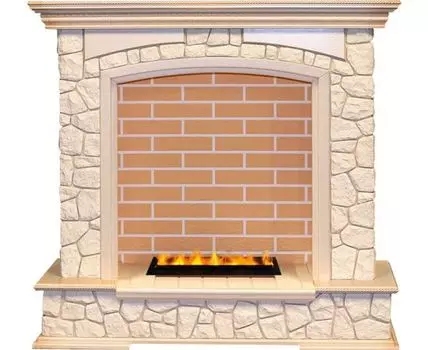 Каминокомплект Preston - Слоновая кость с патиной / Кирпич с очагом Cassette 400 LNH-INT PS (без дров)