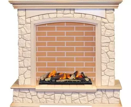 Каминокомплект Preston - Слоновая кость с патиной / Кирпич с очагом Cassette 600 LNH-INT (с дровами)