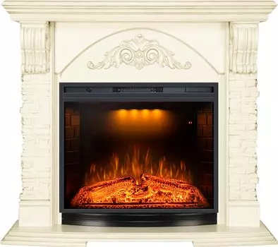 Каминокомплект Rimini - Слоновая кость с патиной с очагом Emerald 28