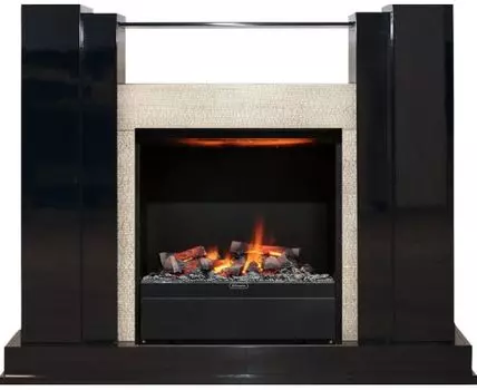 Каминокомплект Rockwell - Черный лак, слоновая кость с очагом Albany