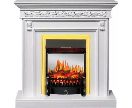 Каминокомплект Valletta - Белый (Ширина 1040 мм) с очагом Fobos FX M Brass