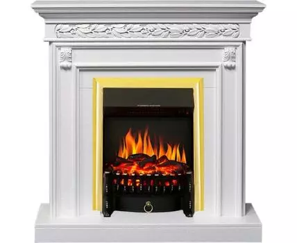 Каминокомплект Valletta - Белый (Ширина 1040 мм) с очагом Fobos FX Brass