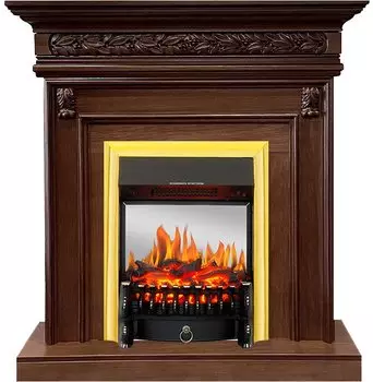 Каминокомплект Valletta - Темный дуб с очагом Fobos FX Brass