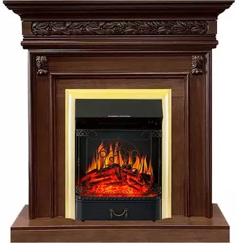 Каминокомплект Valletta - Темный дуб с очагом Majestic FX Brass